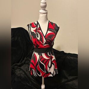 Brittany Black Red and Black Abstract Blouse